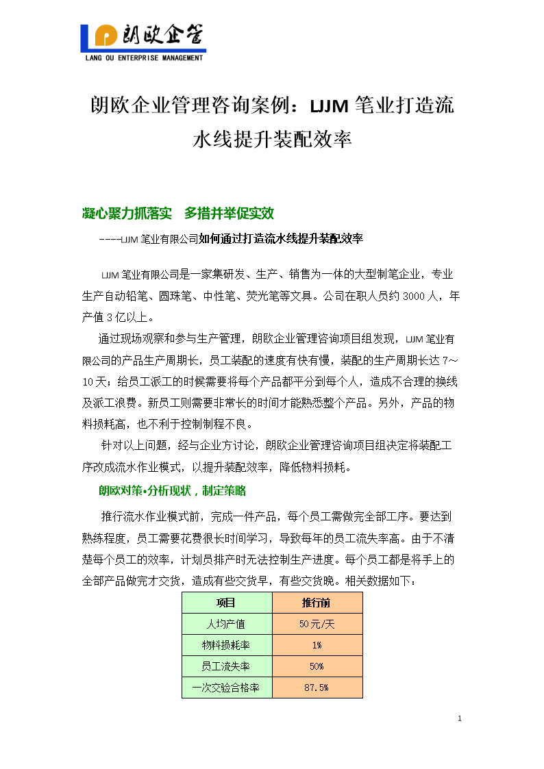 从朗欧咨询案例看LJJM笔业 如何通过精益流水线改造实现装配效率飞跃